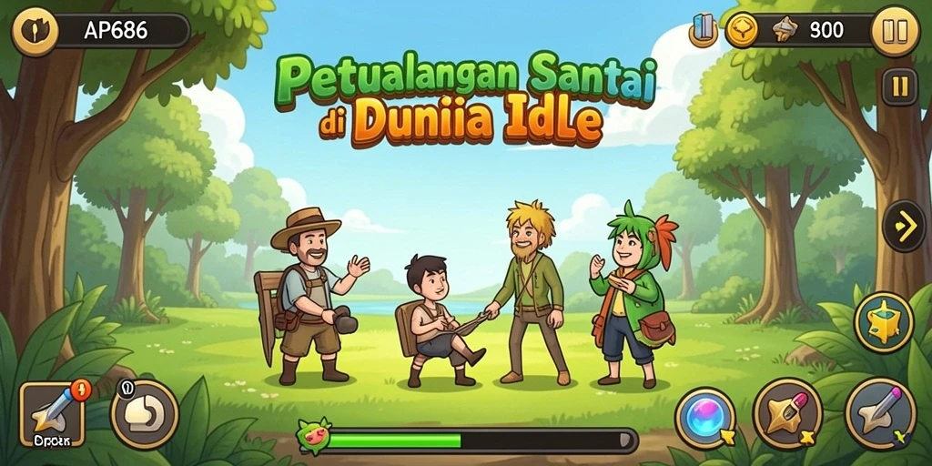 Screenshot gameplay AP686 menampilkan karakter yang berkembang dalam dunia Idle.