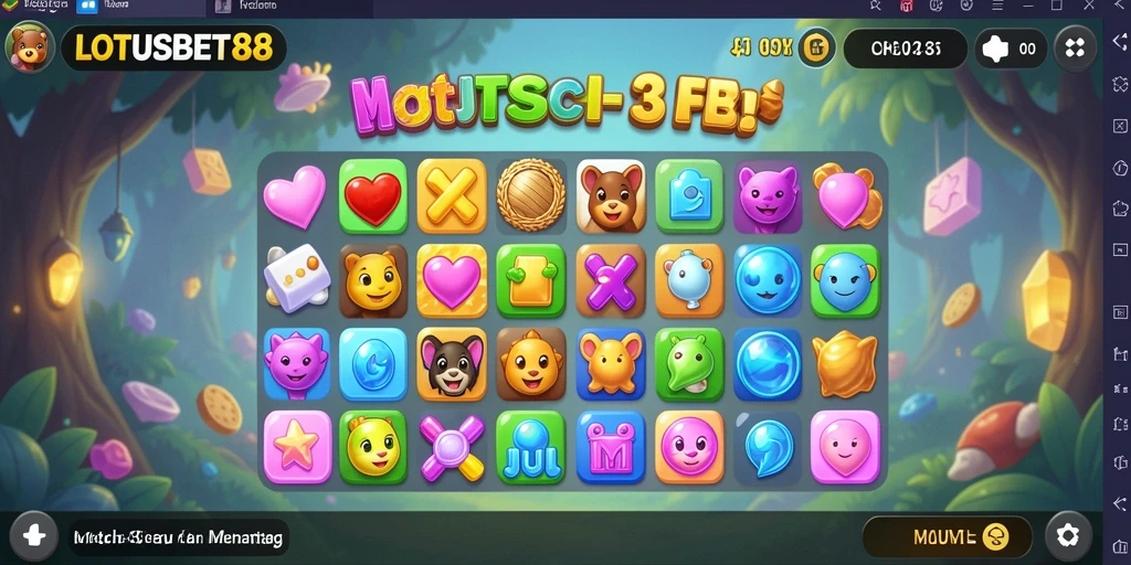 Tangkapan layar LOTUSBET88 menunjukkan gameplay Match-3 yang penuh warna dan menantang.