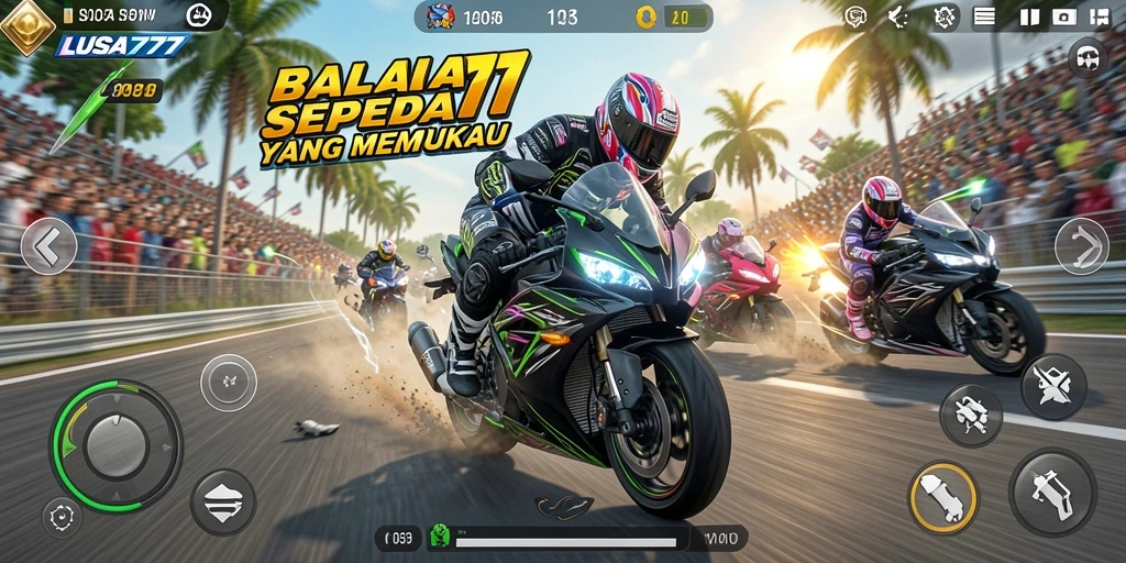 Tampilan gameplay seru LUSA777 saat balapan di trek menantang.