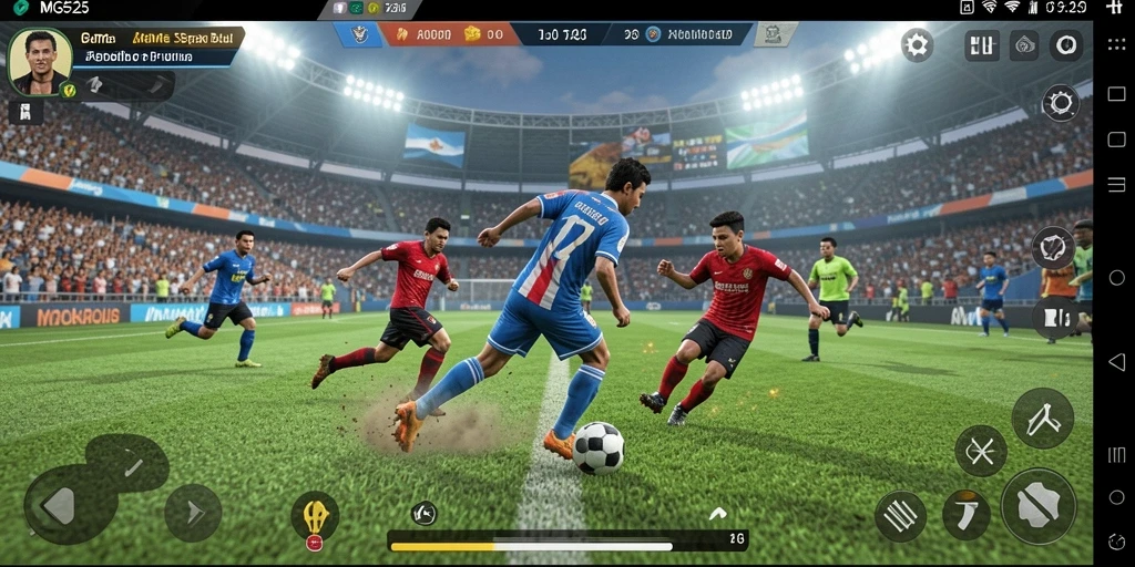 Tampilan gameplay menarik dari MG525 dengan aksi sepak bola intens.