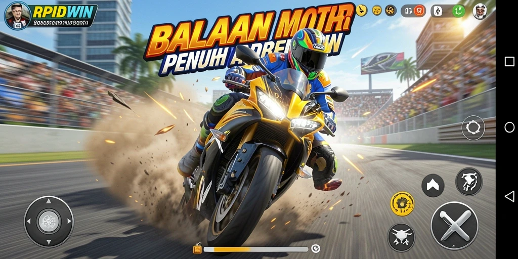 Tampilan gameplay balapan motor yang seru dan mendebarkan.