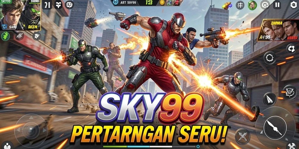 Tampilan aksi seru saat karakter bertempur di medan perang.