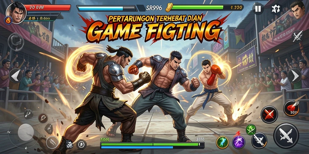 Screenshot gameplay SR996 menampilkan pertarungan yang intens dan karakter yang dinamis.