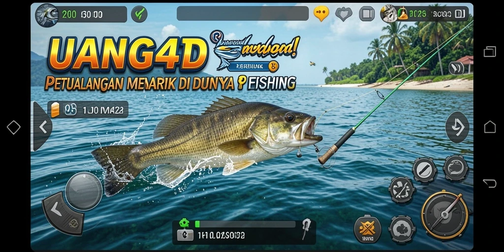 Tampilan gameplay UANG4D saat memancing di laut yang tenang.