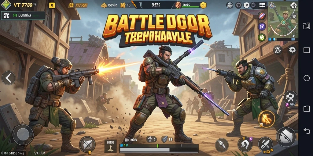 Screenshot utama VT789 menampilkan aksi pertempuran seru dalam game Battle Royale.