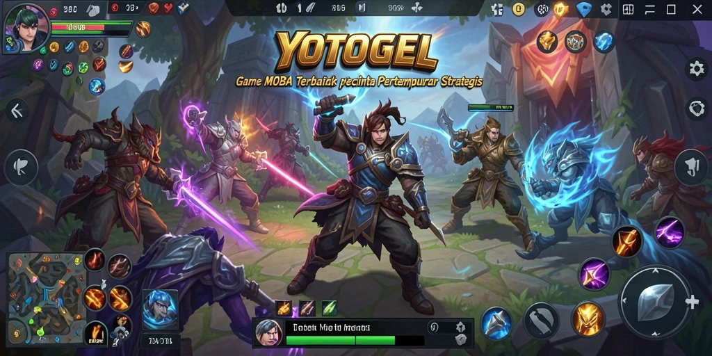 Screenshot gameplay YOTOGEL menampilkan aksi seru pertempuran MOBA.